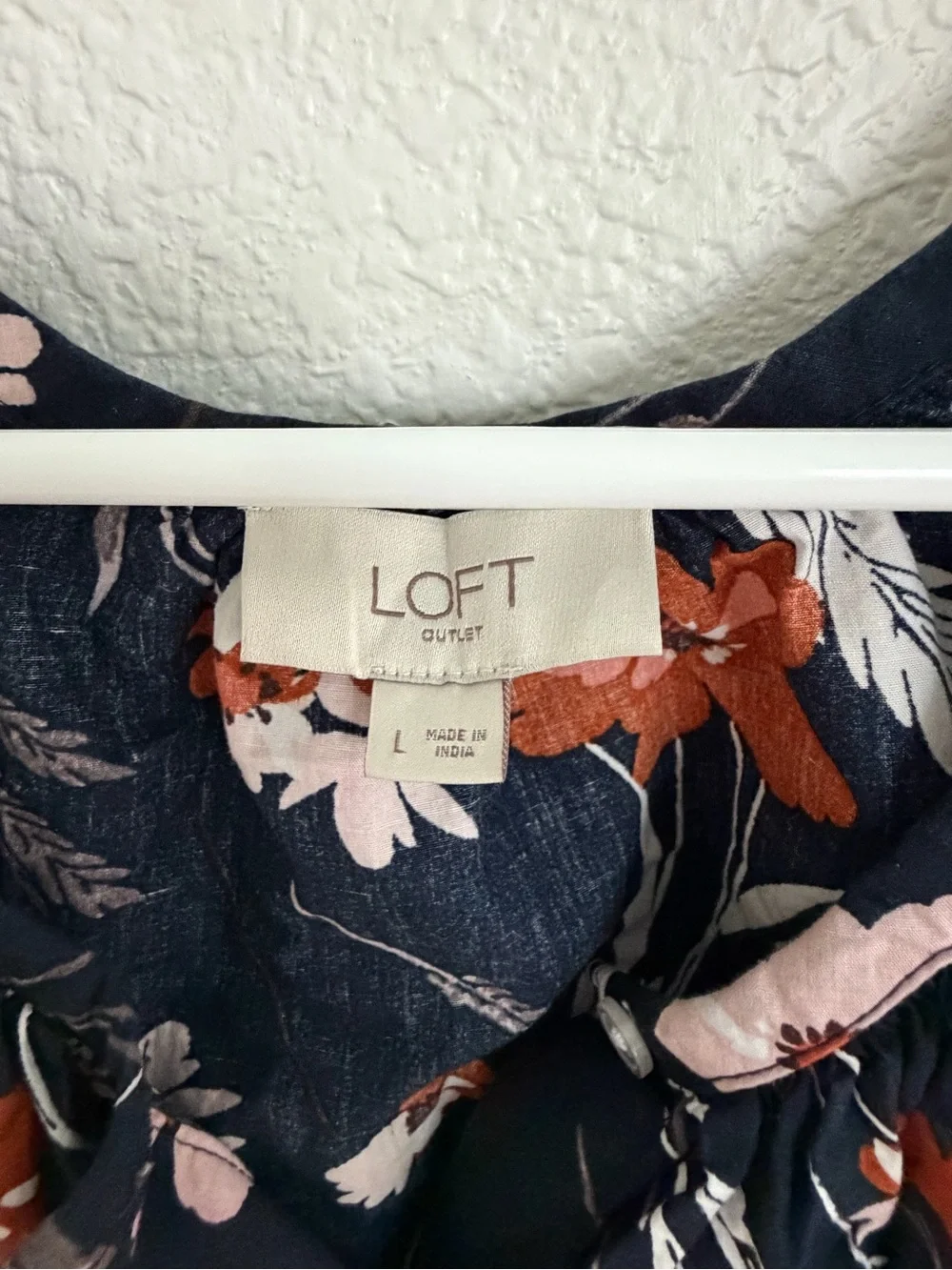 LOFT Black Floral Puff-Sleeve Blouse with Rust & Light Pink Flowers